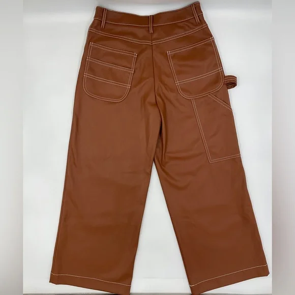 Staud NWOT Cropped Domino Vegan Leather Wide Leg Pant in Whiskey Size 0 - Picture 7 of 16